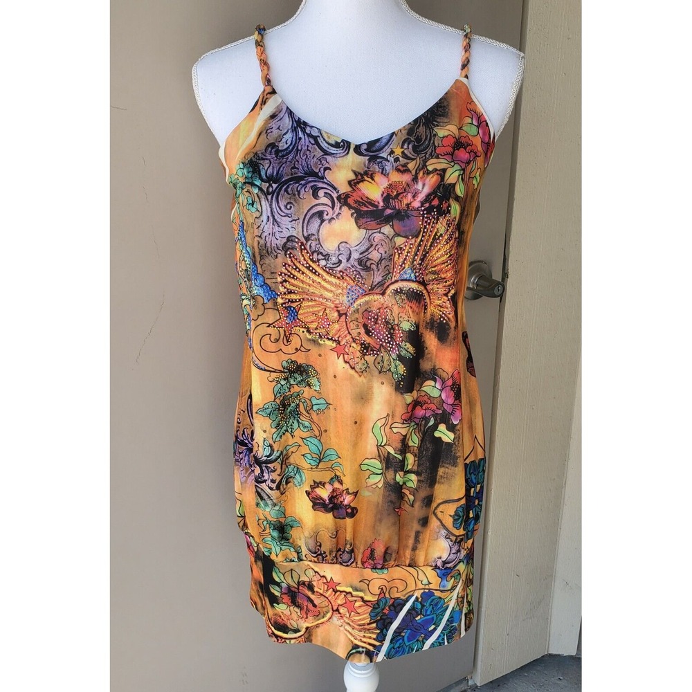 Ocean Breeze Mini Dress Womens Large Floral Embellished Braid Straps Stretch NWT